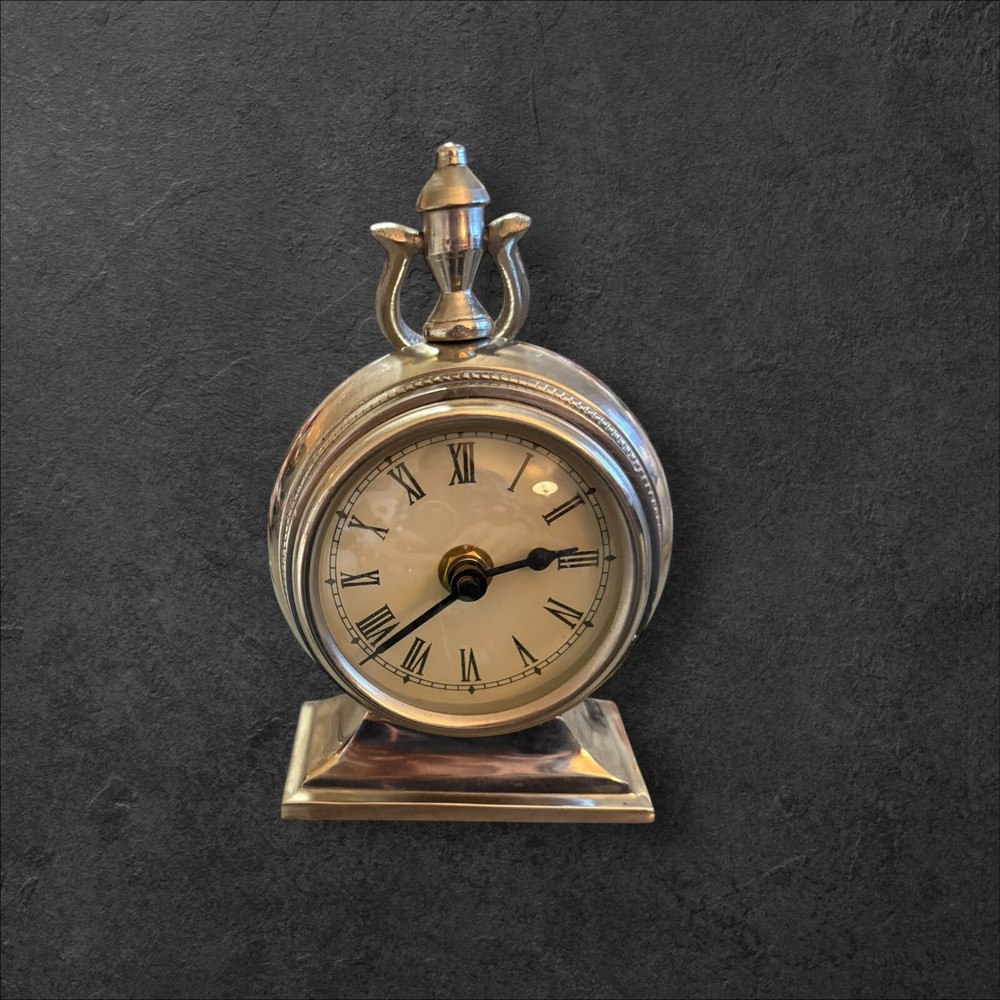 Pocket Watch Style Table Clock Silver Chrome Finish.