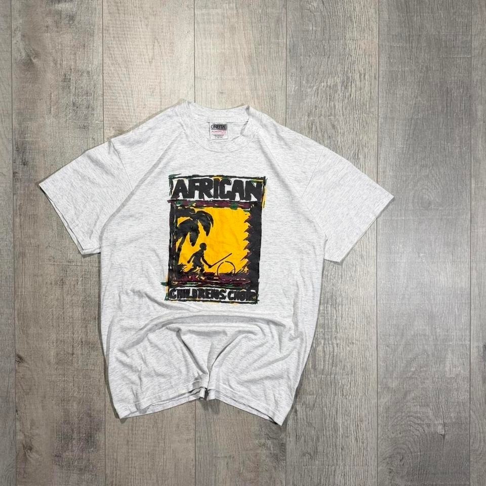 90s single stitch, gray, African children choir black history, graphic T-shirt