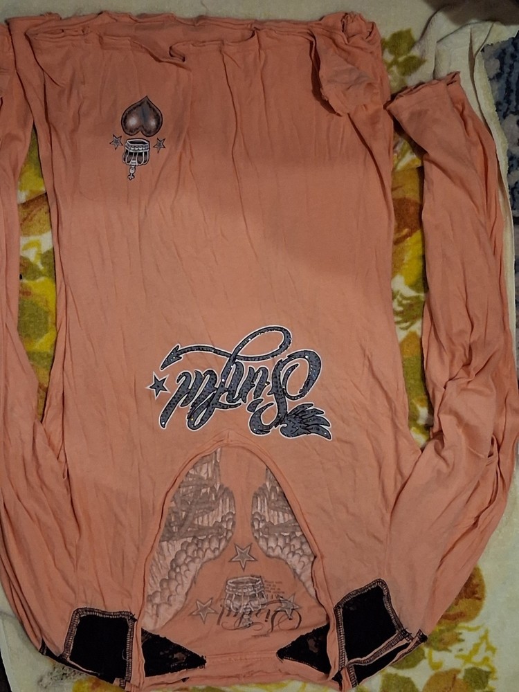 Men's Orange Angel Wings Graphic Print Long Sleeve Crew T-Shirt Tee Regular