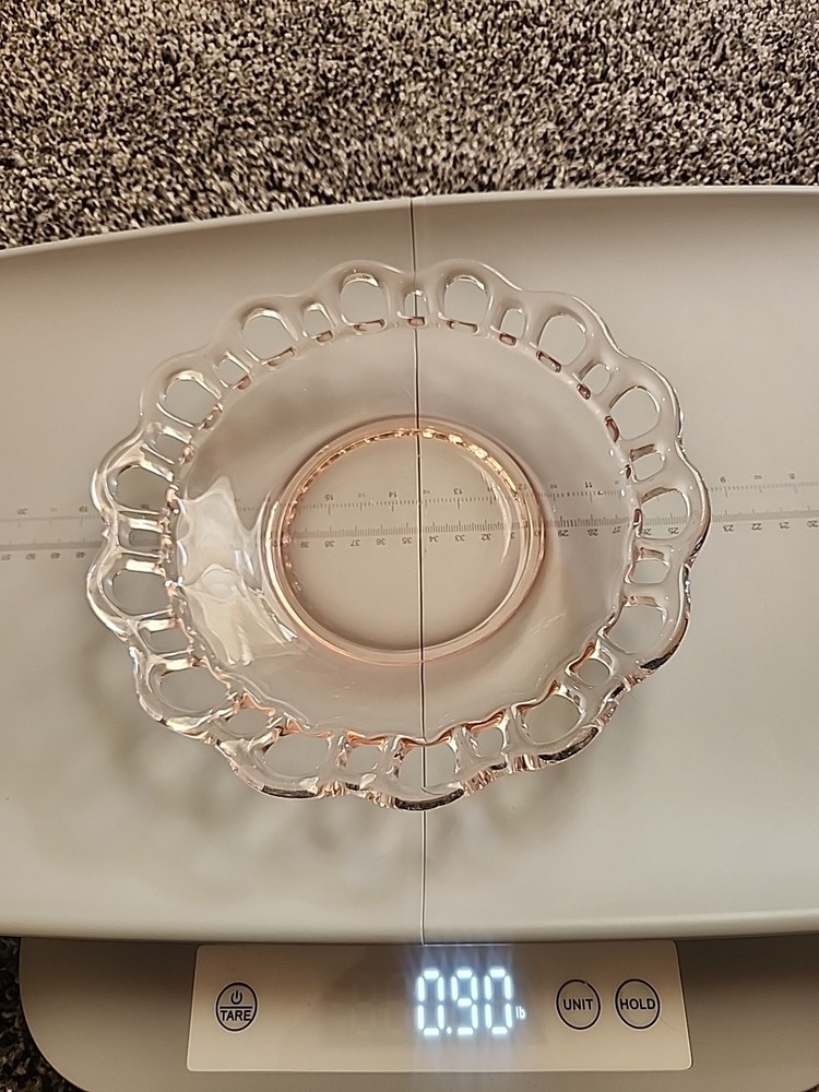 Vintage Pink Depression Glass Open Lace Bowl – Candy Dish, Serving Bowl, Anchor