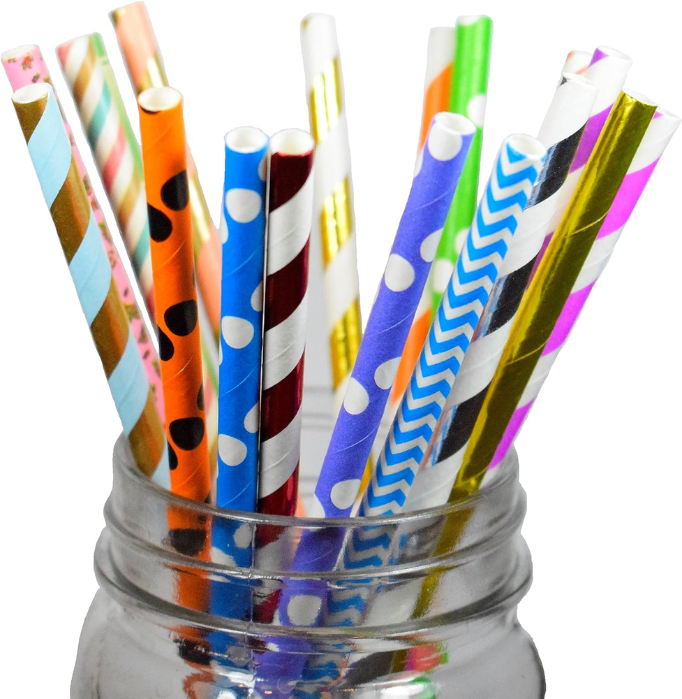 Durable Assorted Biodegradable Paper Straws 150 Count (Random)