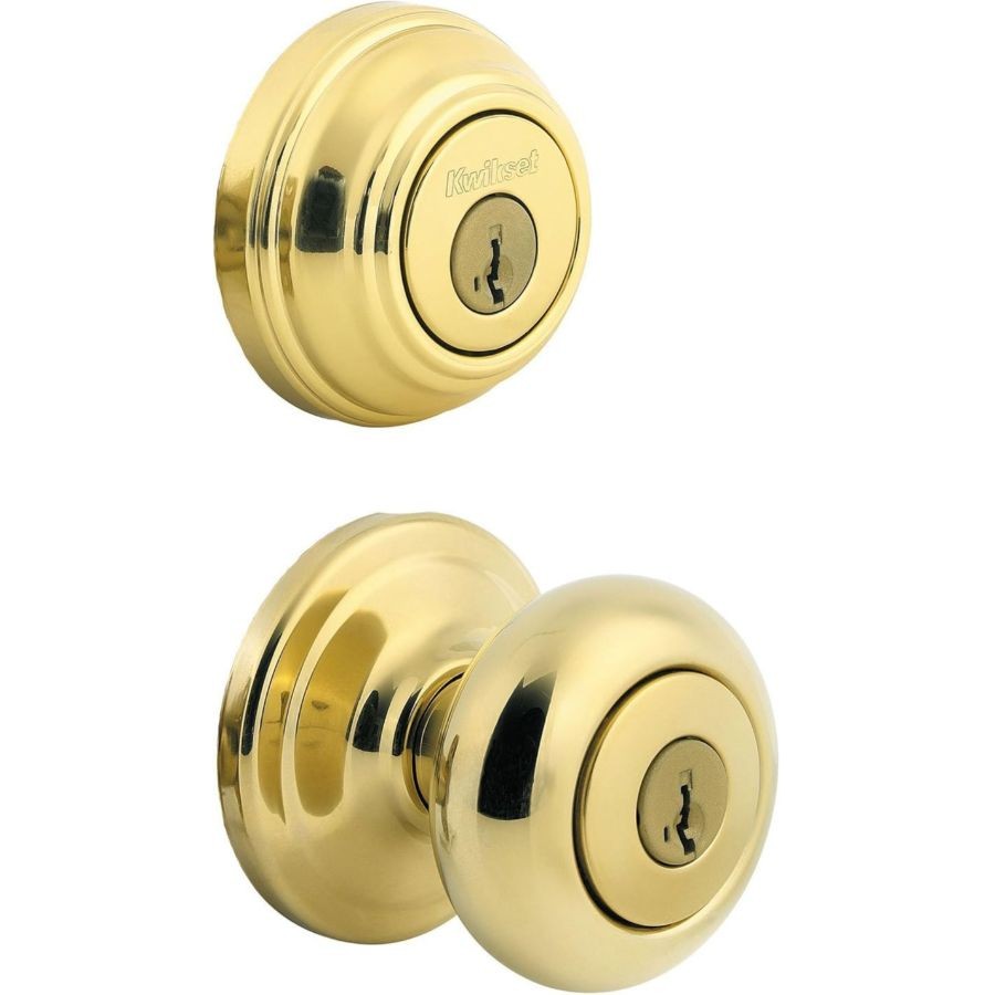 Keyed Entry Door Knob and Single Cylinder Deadbolt Combo Pack Polished Brass