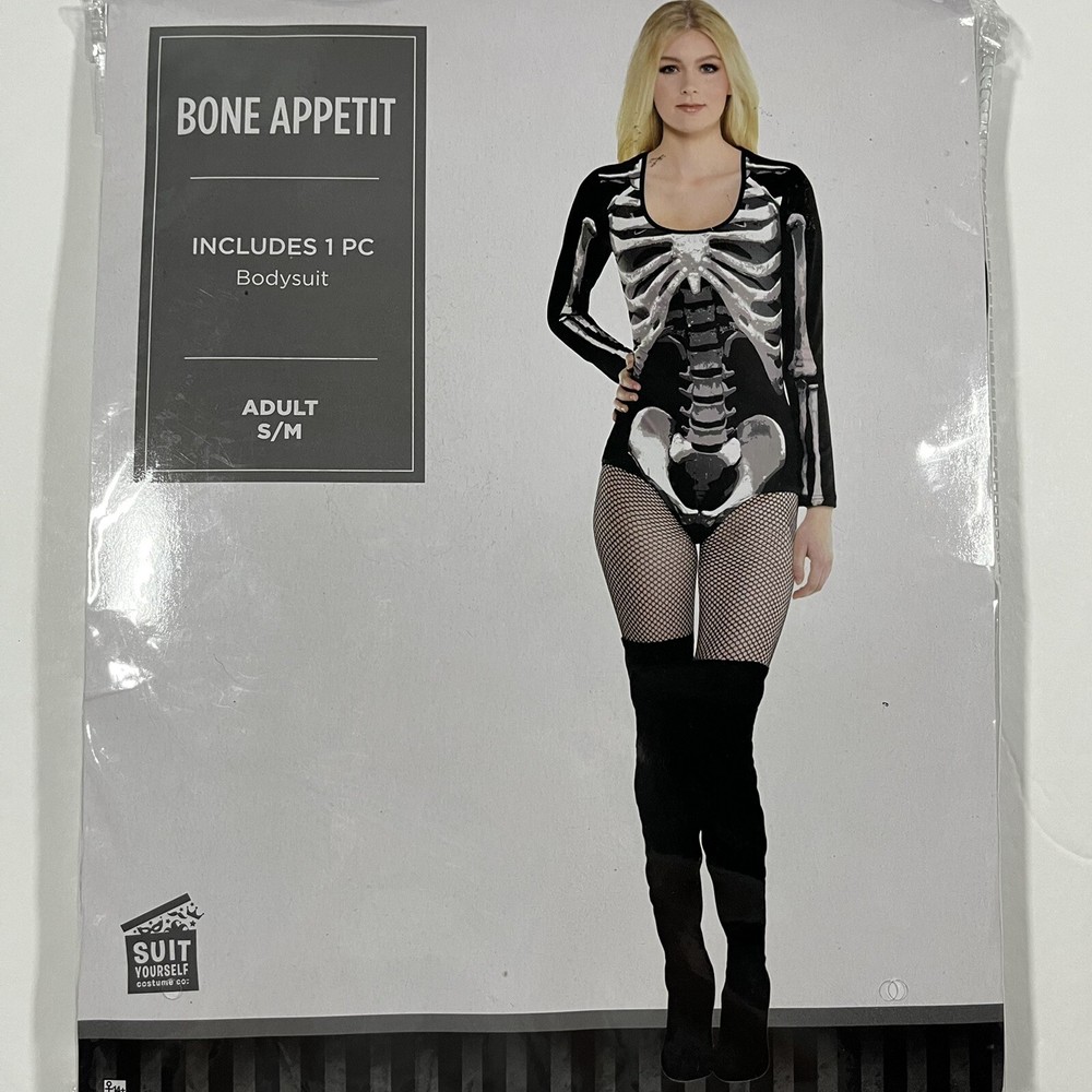 Bone Appetit Skeleton Bone Frame Jumpsuit Halloween Costume Women’s Size S/M NEW