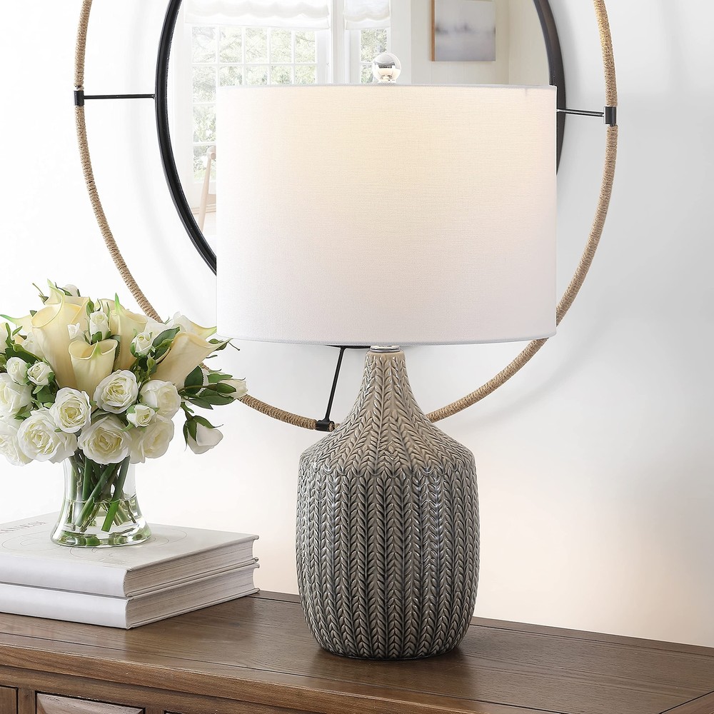 Lighting Collection Secia Modern Grey Ceramic 25-inch Bedroom Living Room Hom...