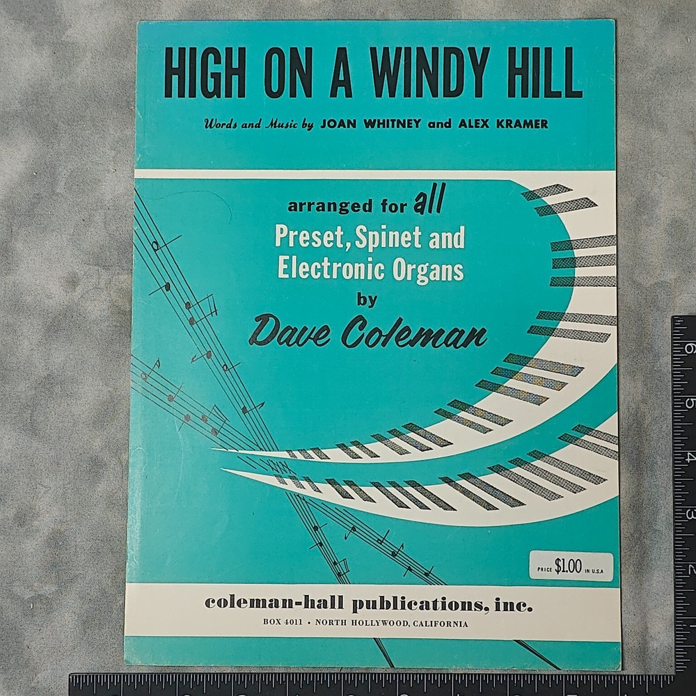 High On A Windy Hill Organ Sheet Music 1959 Arr Dave Coleman Coleman-Hall Co Inc