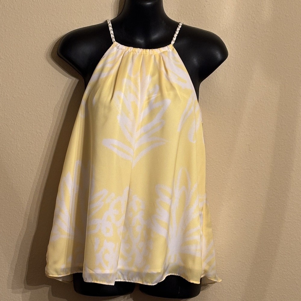 LILLY PULITZER Top Women Sz XS Yellow Braided Halter Resort Vacay Flowy Chiffon