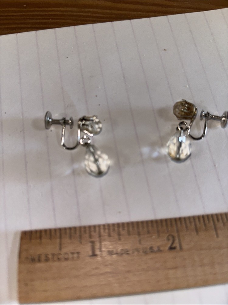 Vintage  Aurora Borealis Crystal  Silver Earrings Screw Back