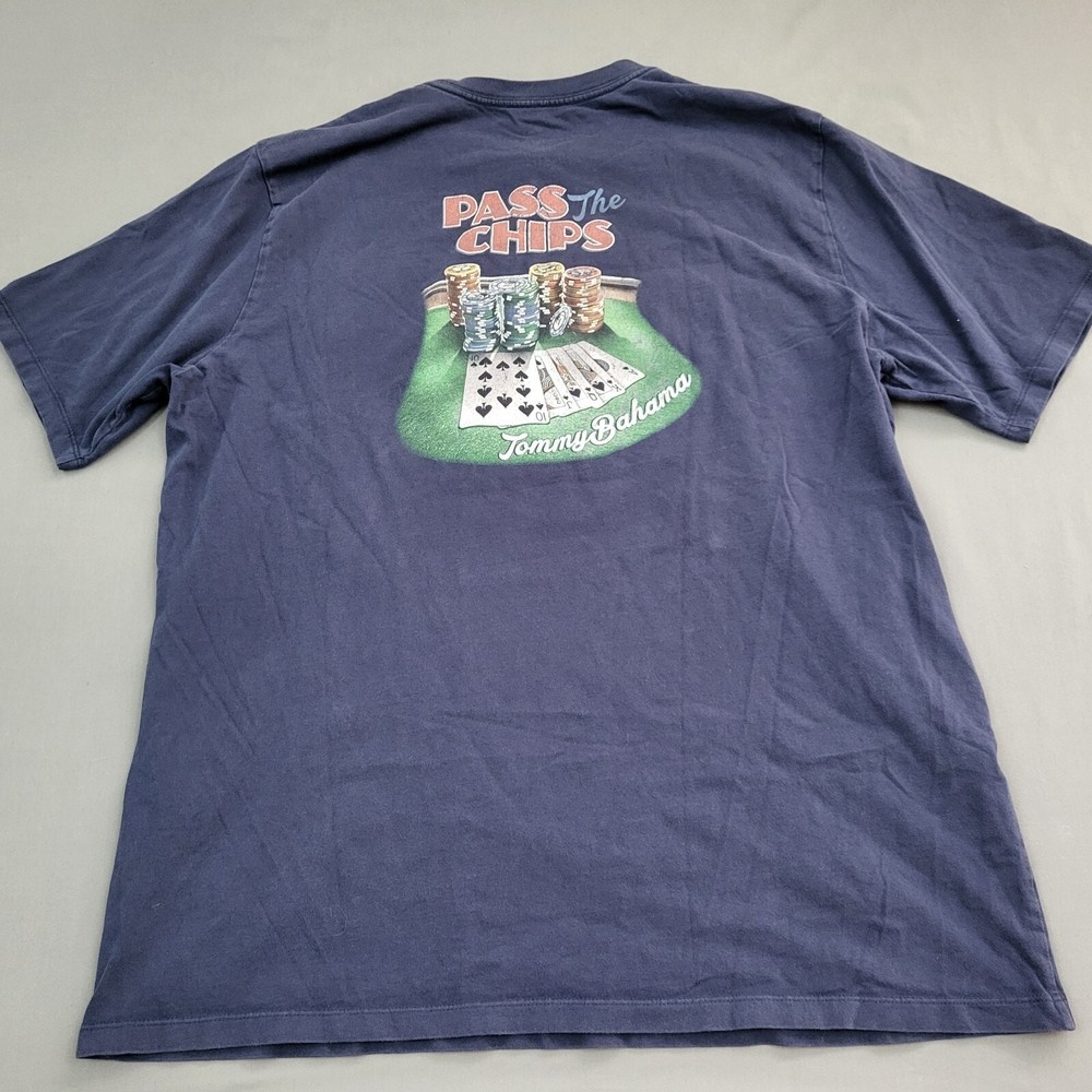 Tommy Bahama Shirt Mens XL Short Sleeve Poker Pass the Chips Logo Knit Navy Blue