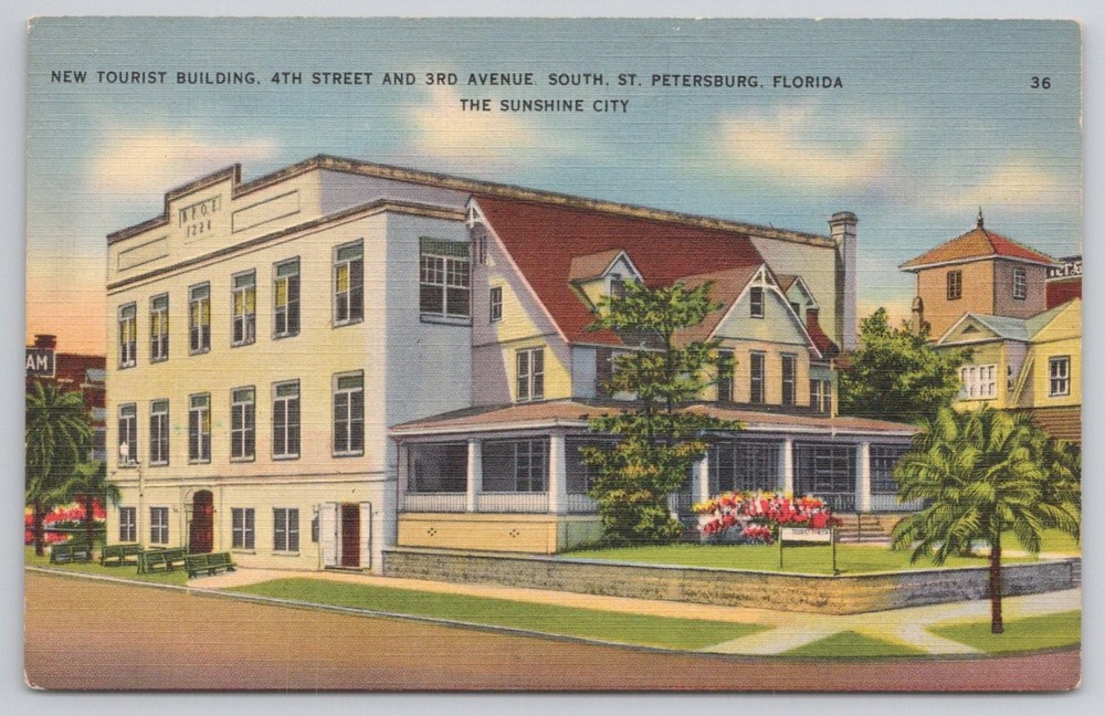 St. Petersburg FL New Tourist Building 4th 3rd Ave Linen Postcard Tichnor