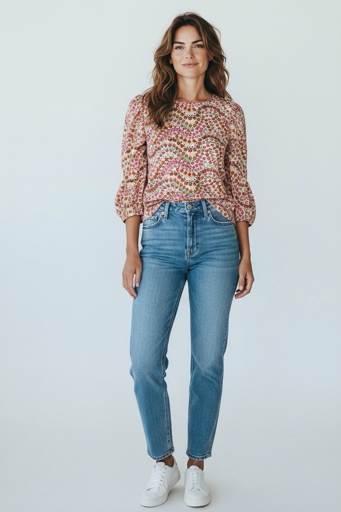Loft Women’s Size Small 3/4 Sleeve Round Neck Floral Sleeve Blouse Woven Knit