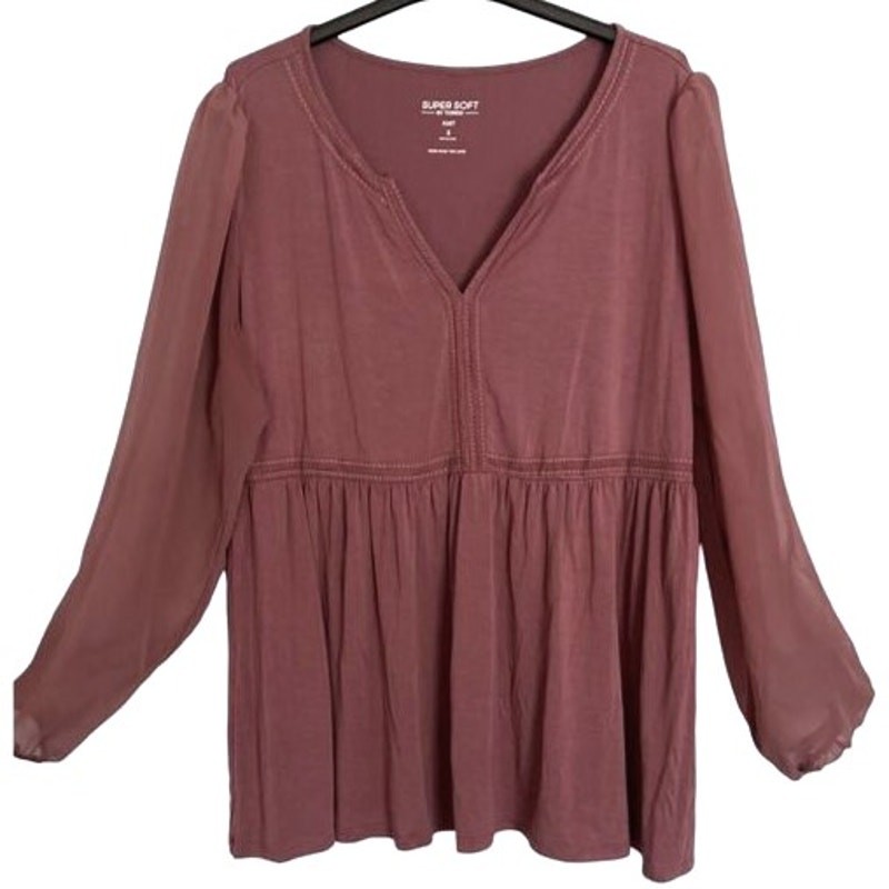 TORRID Womens Top Size 2X Long Sleeve Tunic Plum Sheer Sleeve Pullover Peplum