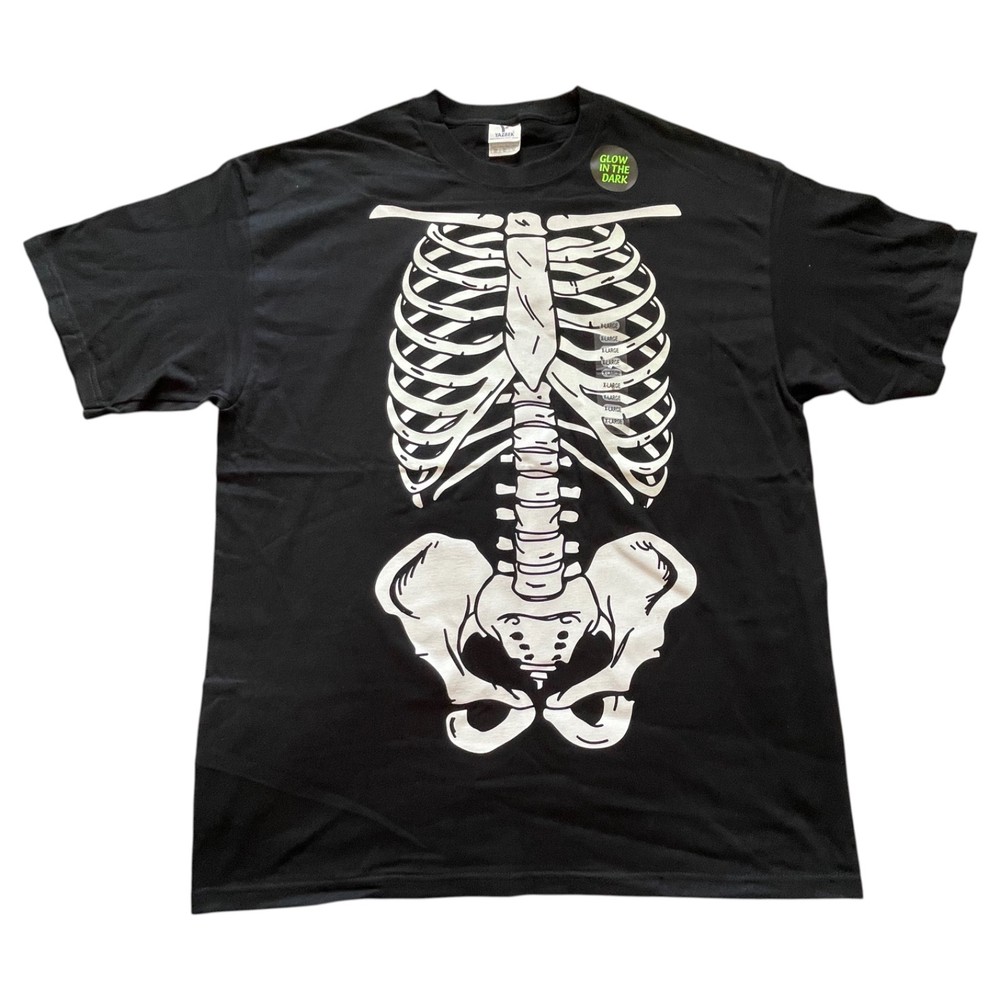 Yazbek Skeleton T Shirt Mens XL Black Glow In Dark Graphic Halloween Tee NWOT