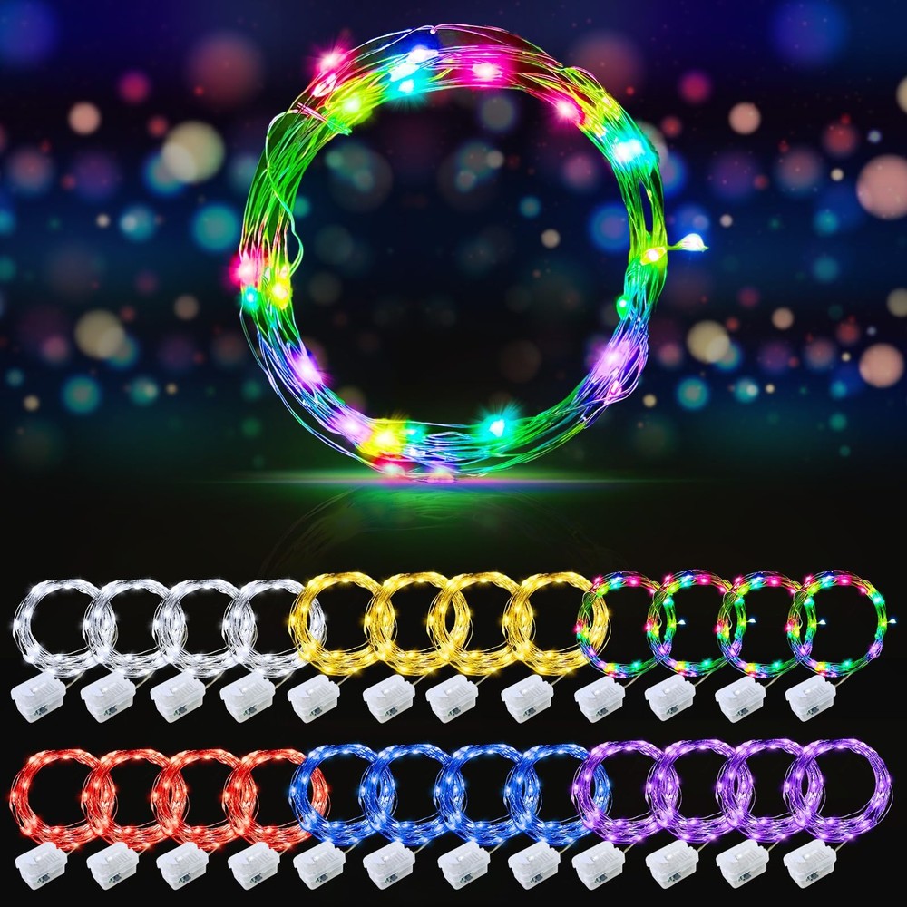 24 Pack Waterproof 7ft LED Fairy Lights Battery Operated String Lights for Indoor Outdoor Decor