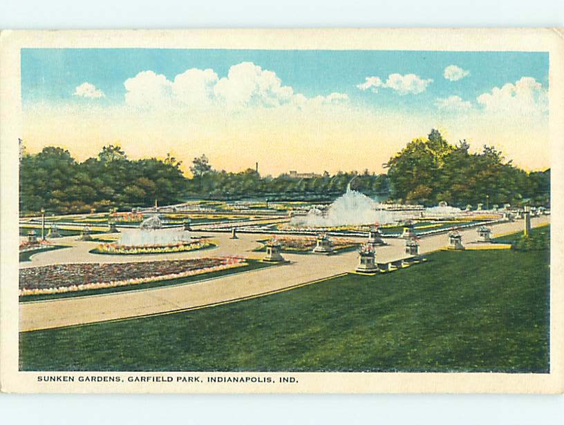 Unused W-Border SUNKEN GARDEN & PARK SCENE Indianapolis Indiana IN r7624