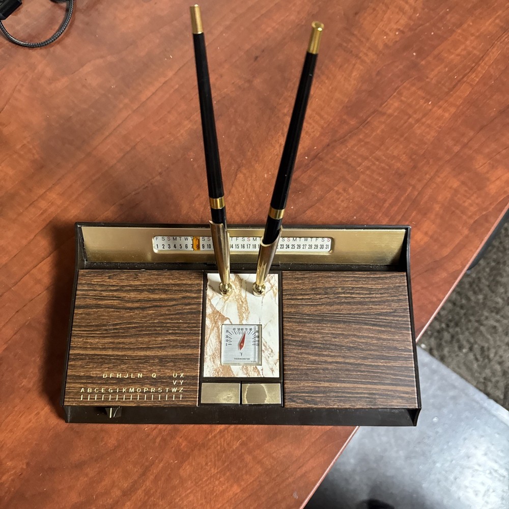 Vintage Midcentury Modern Executive Desk Set Thermometer Calendar Organizer