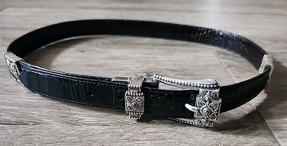 Brighton Womens Belt Leather Reptile Reversible Black Brown Western USA B40089