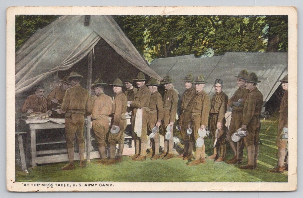 1920 US Army Camp Mess Table Soldiers Postcard Nassau NY Posted
