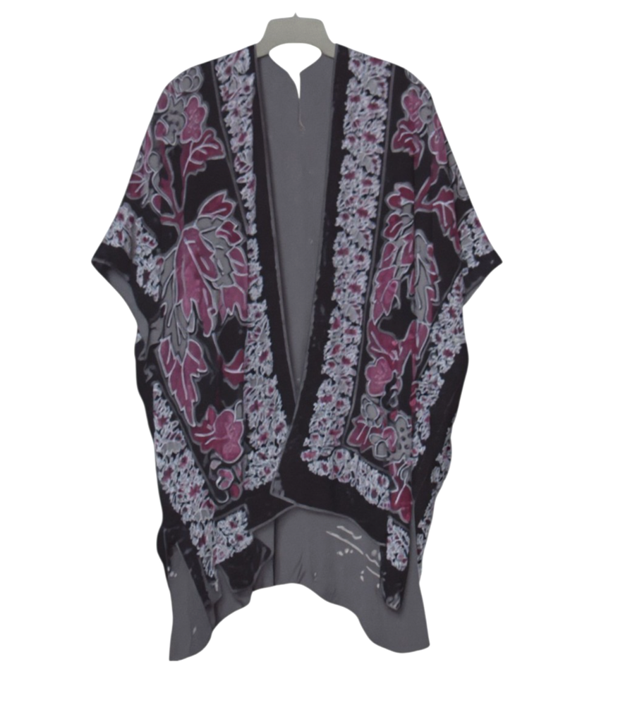 NWT COCOON HOUSE Black SILK BLEND Burnout Velvet OPEN FRONT Kimono Cardigan OS
