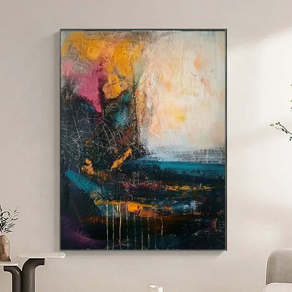 Original Blue yellow hand painted Oil Painting Abstract Modern Decoration Room