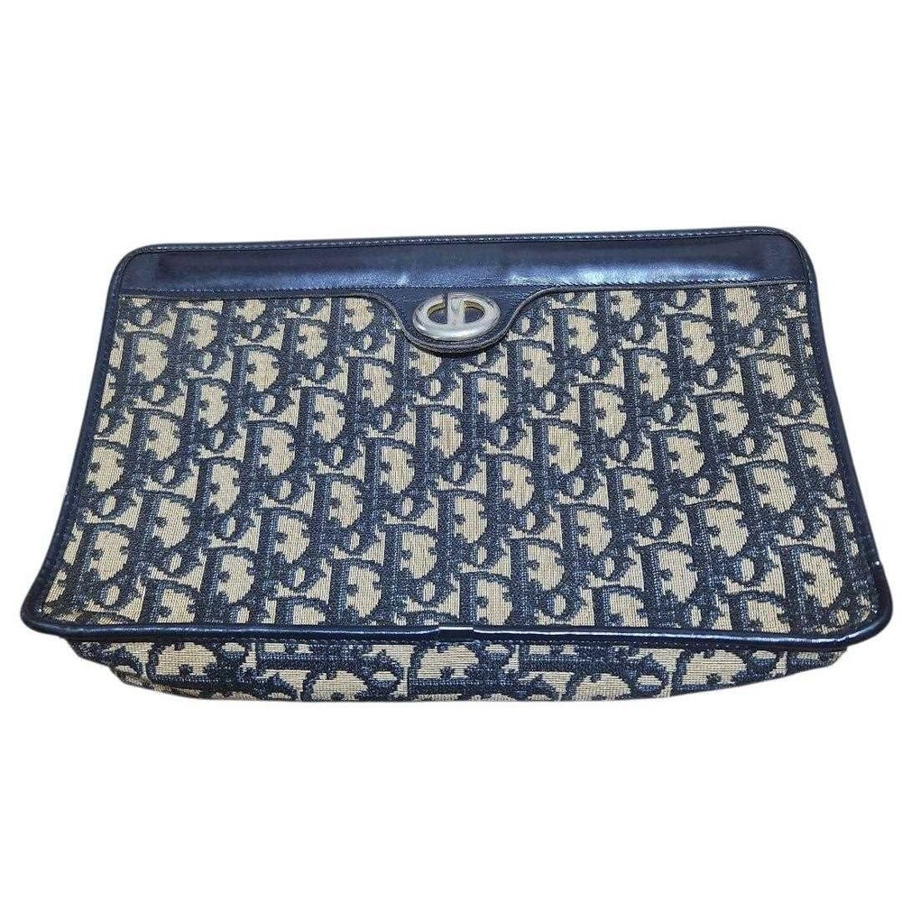 Christian Dior Rare Clutch Logo Canvas Leather Navy Women's From Japan Used