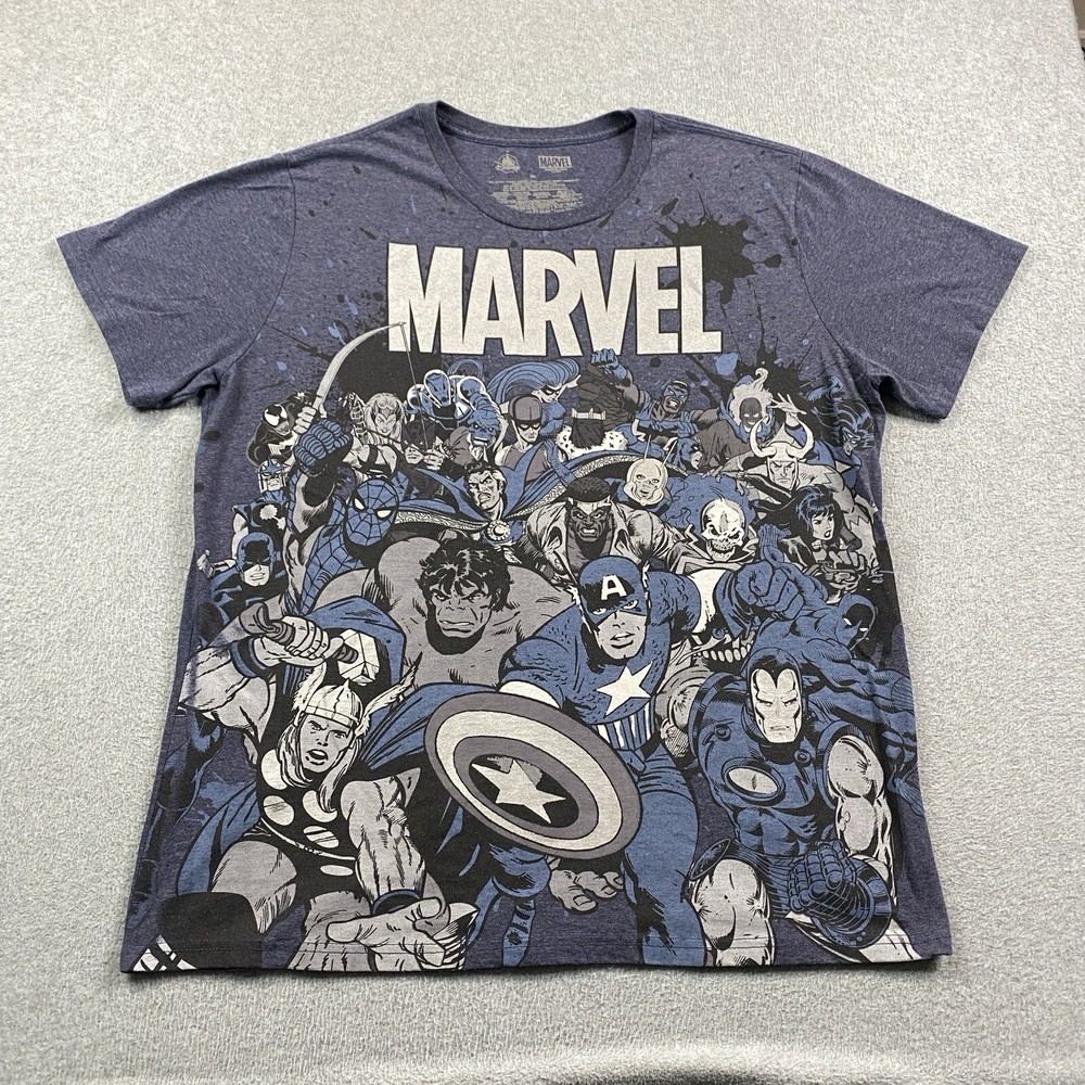 Marvel Avengers Shirt Mens 2XL Full Front Print Iron Man Hulk Thor Loki Comics