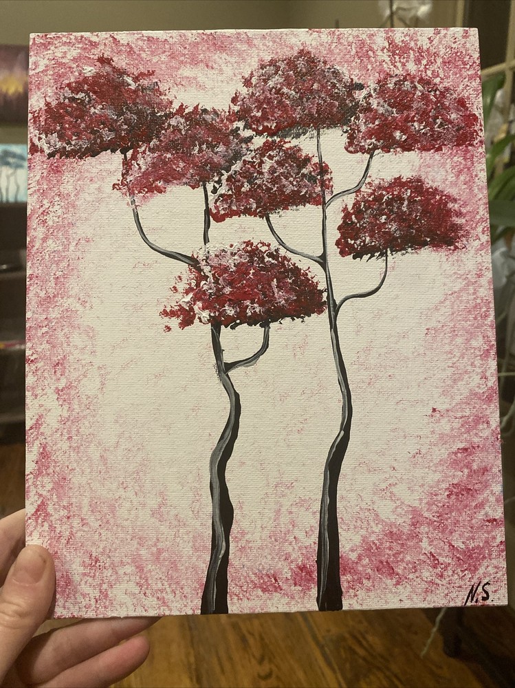 Original Abstract Forest Painting on Canvas 8/10 Small Gift Art-image