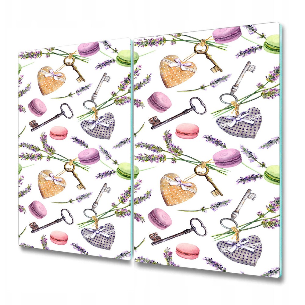 Glass Worktop Saver with French Rural Purple Green White Design 2x30x52