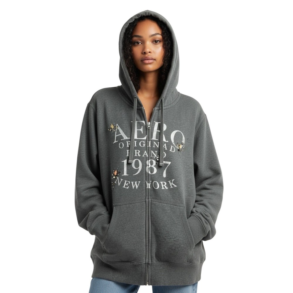 Aeropostale Gray VTG Zip Hoodie Soft Cozy Retro Long Sleeves Size XL