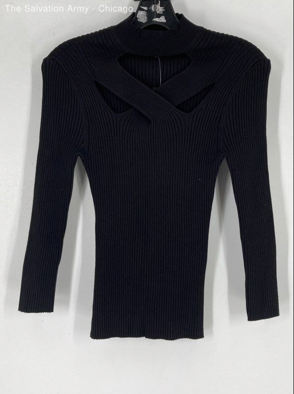 White House Black Market Womens Black Cutout Mock Neck Blouse Top Size Small