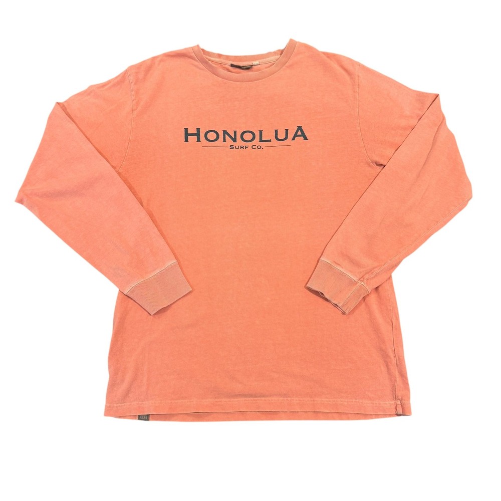 Honolua Surf Co Shirt Mens Medium Orange Long Sleeve Logo Graphic Tee Surf