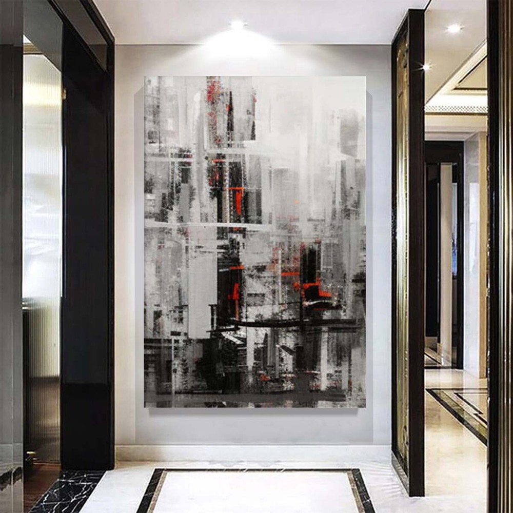 Hand-Painted Modern Abstract Oil Painting On Canvas Art Picture Home Grey