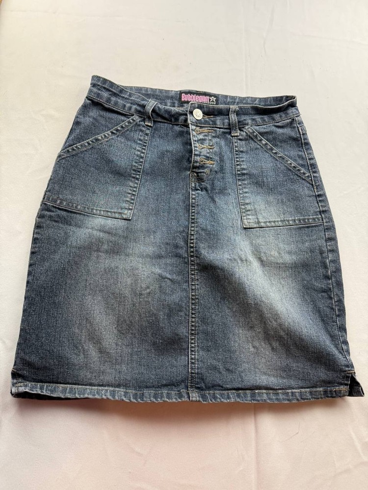 Bubblegum Mini Skirt Womens Size 1/2 Blue Denim Medium Wash Button Fly Pockets