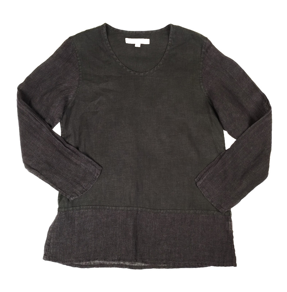 Flax Women Top S Linen Black Pullover Blouse Long Sleeve Minimalist Gauzy Sleeve