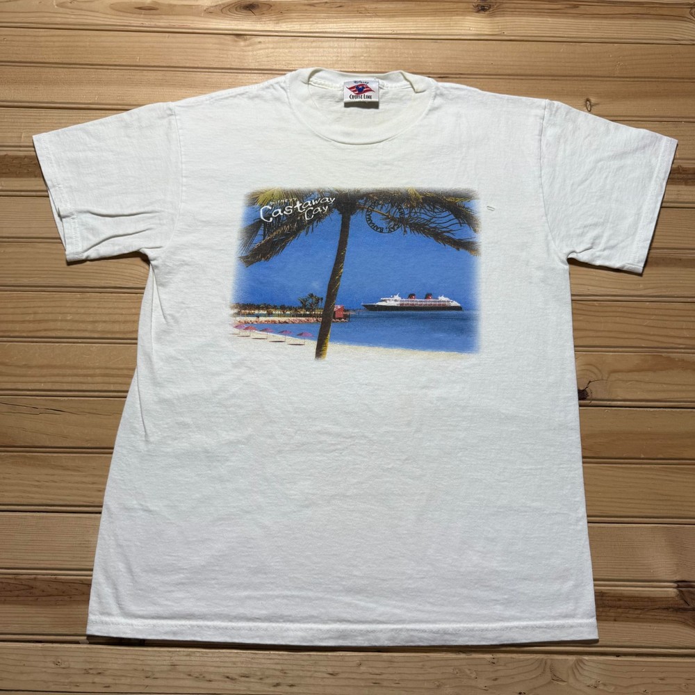 Vintage Y2K Disney Cruise Line Castaway Cay Graphic T-Shirt USA Made Size Medium