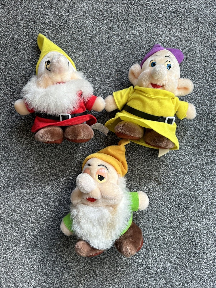 Disney Snow White And The 7 Dwarfs Plush X 3, Small, Size 8 Inch, Vintage, Teddy