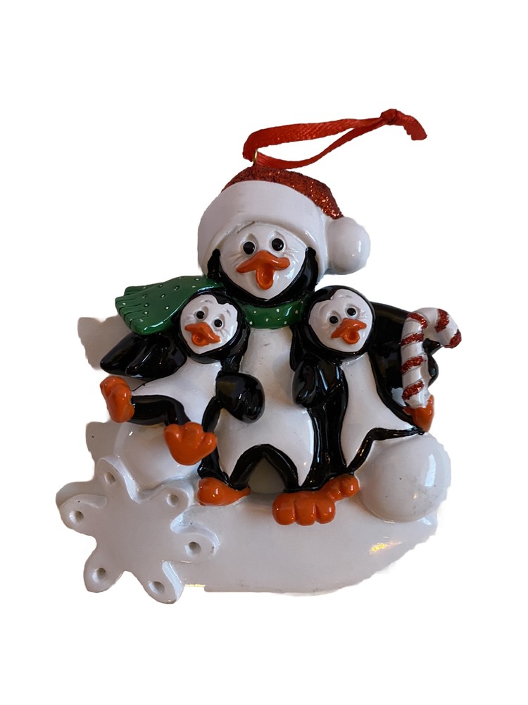 Pingüino Padre Abuelo con 2 Niños Árbol de Navidad Adorno Regalo - Usado en Excelente Condición-image