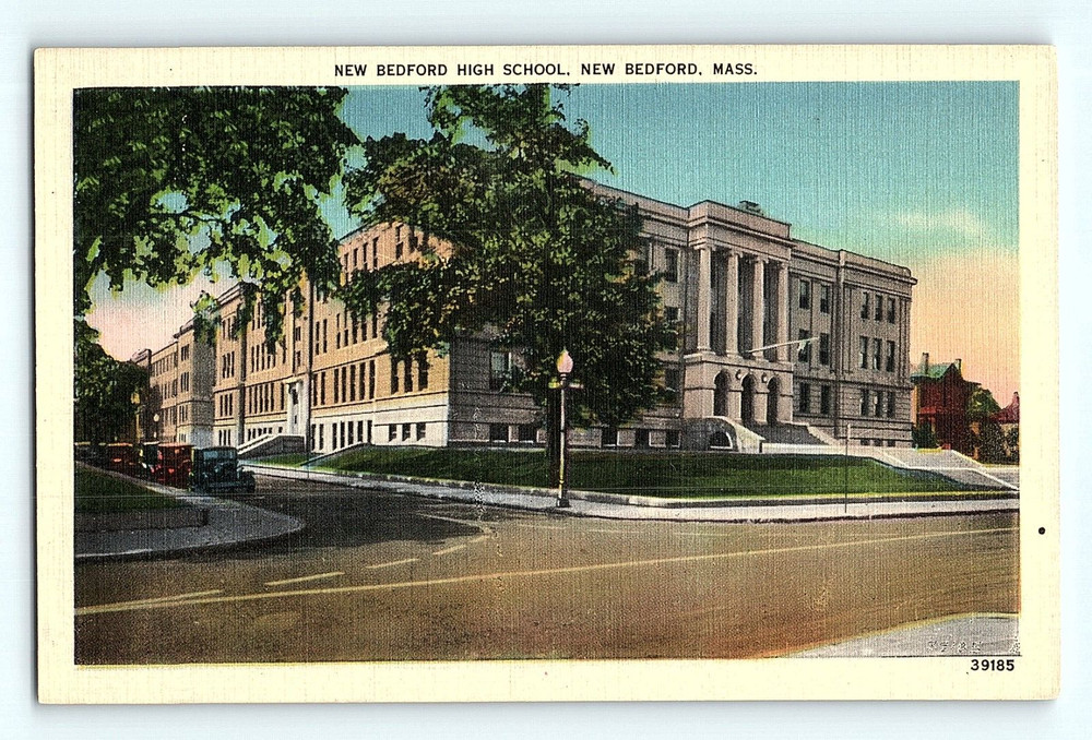 New Bedford High School New Bedford Mass Street View Vintage Linen Postcard G4