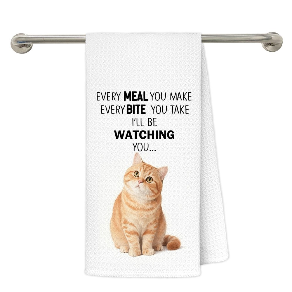 Funny Orange Cat Kitchen Towels, Cat Mom Lady Lovers Gifts Dish Towel Drying ...
