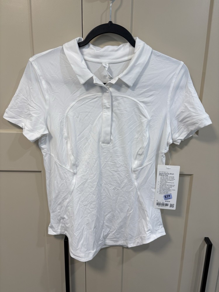 NEW Lululemon Quick Drying Short Sleeve Polo Size 6 LW3EZTS White NWT