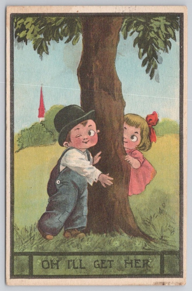 1913 Tunkhannock PA Postcard Boy Girl Hide & Seek 