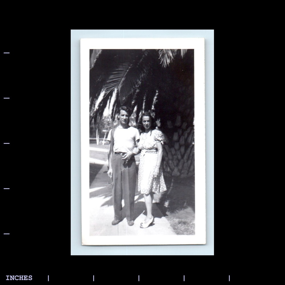 Old Vintage Photo MAN WOMAN AFFECTIONATE COUPLE UNDER PALM TREE