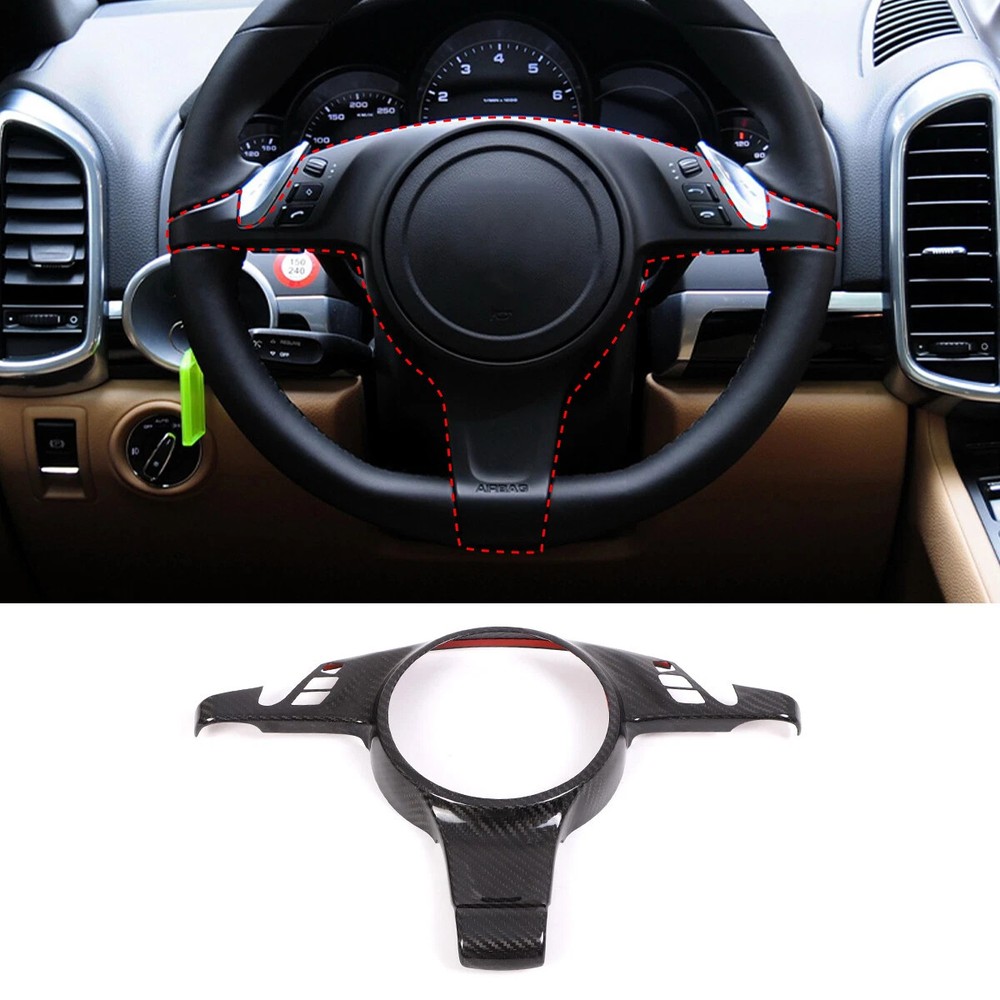 Real Carbon Fiber Steering Wheel Frame Cover Trim For Porsche Cayenne 2011-2014