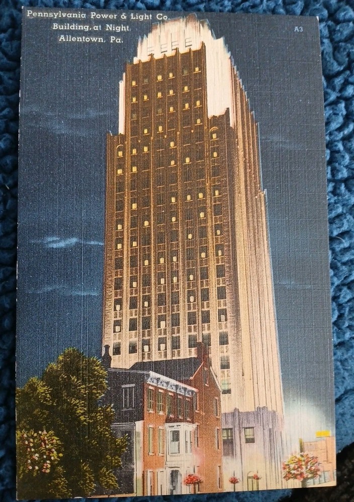 PPL Building Allentown PA Night Linen Postcard Pennsylvania Power Light Co.