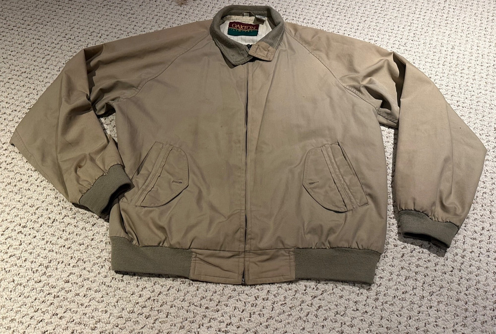 Vintage Oakton Limited Mens Chore Jacket Beige Size Small Hood Zip Up
