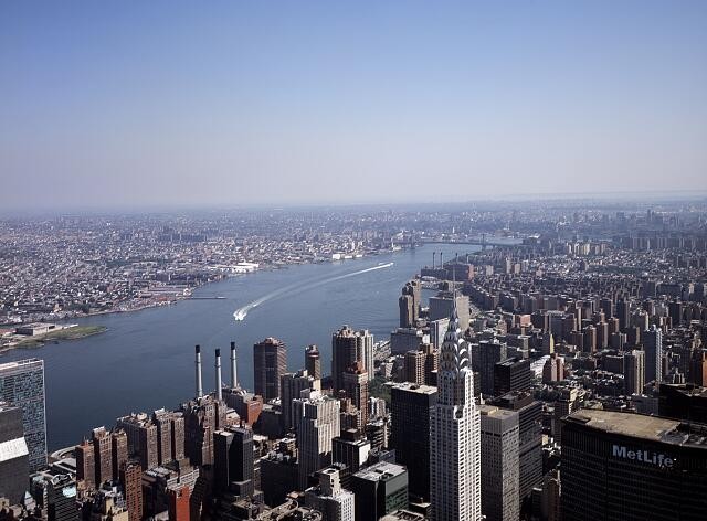 New York New York 1980s Aerial View East River Skyline Chrysler Building