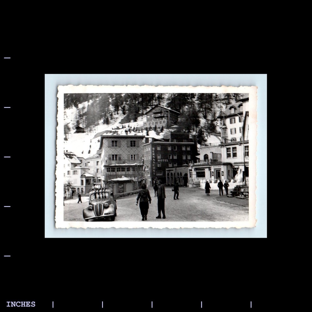 Old Vintage Photo BERNASCONI HOTEL ST MORITZ SWITZERLAND SNOW CLASSIC CAR