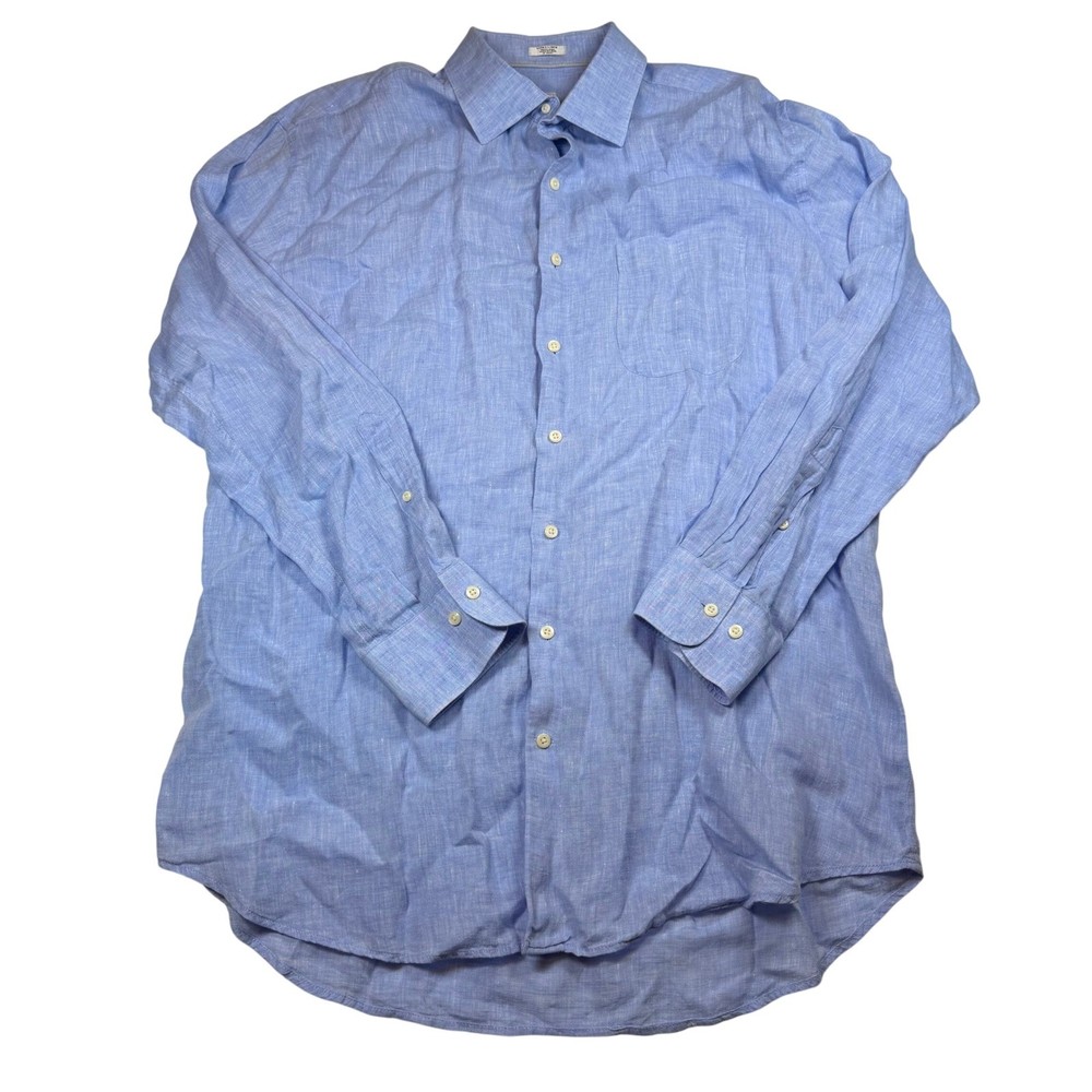 Peter Millar Mens XL Light Blue 100% Linen Long Sleeve Button Front Shirt XL