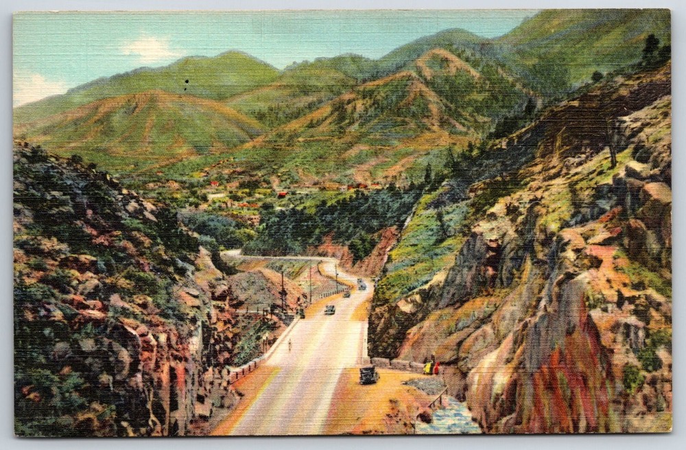 Colorado~Birds Eye View Of Manitou Springs Seen From Ute Pass~Vtg Linen Postcard