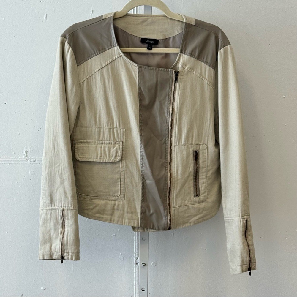 Apt. 9 Women's Faux Leather Moto Style Zip Up Jacket Windbreaker Cream Large