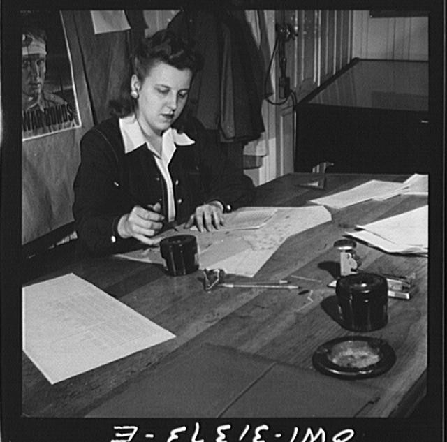 Washington DC 1940s U.S. Weather Bureau Woman Preparing Advisory Forecast